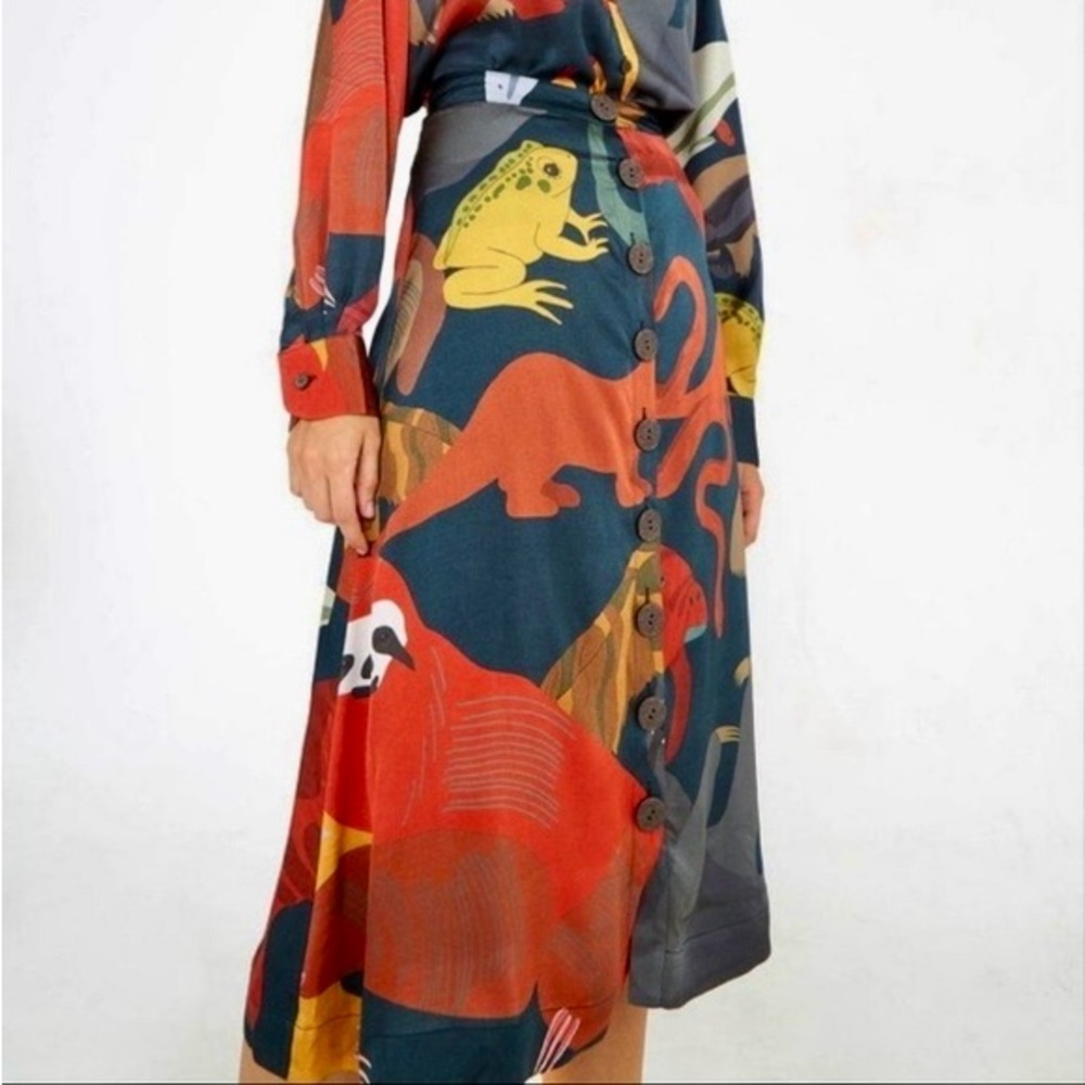 Farm Rio satin slip midi skirt Amazonian animal print size XS-NWOT